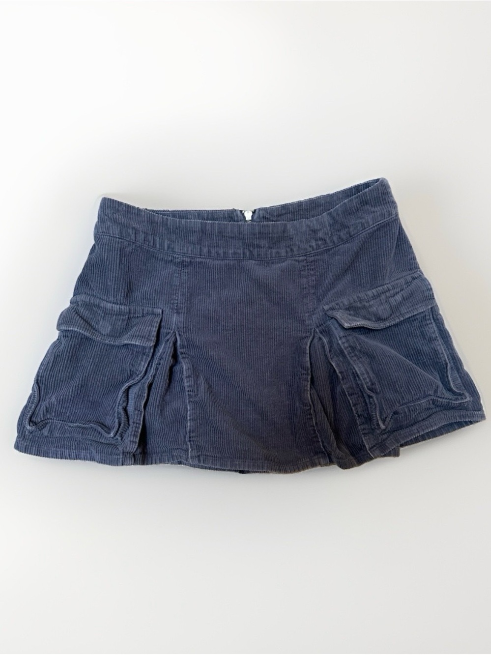Women’s 100% Cotton Corduroy Mini Skirt  Pockets Grunge Pleated Gray Blue Sz M